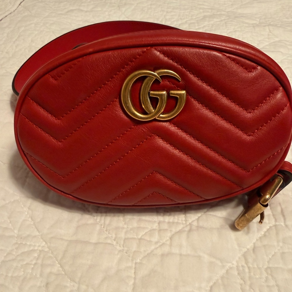 Gucci Red Marmont Belt Bag with Belt